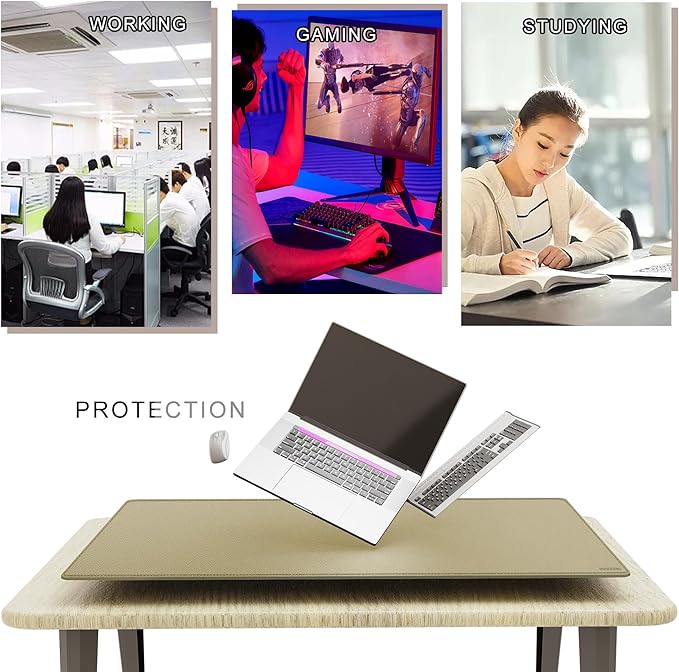 MAIDERN 40” x 24” Leather Desk Mat XL, Large Desk Pad, Reversible Cork & Leather Large Mouse pad for Desk, Waterproof Computer Desk Mat for Gaming Home Office (Golden) | Desk Pads Blotters - TrueDesk