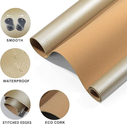 MAIDERN 40” x 24” Leather Desk Mat XL, Large Desk Pad, Reversible Cork & Leather Large Mouse pad for Desk, Waterproof Computer Desk Mat for Gaming Home Office (Golden) | Desk Pads Blotters - TrueDesk
