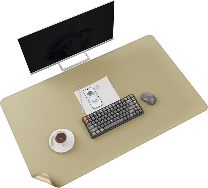 MAIDERN 40” x 24” Leather Desk Mat XL, Large Desk Pad, Reversible Cork & Leather Large Mouse pad for Desk, Waterproof Computer Desk Mat for Gaming Home Office (Golden) | Desk Pads Blotters - TrueDesk