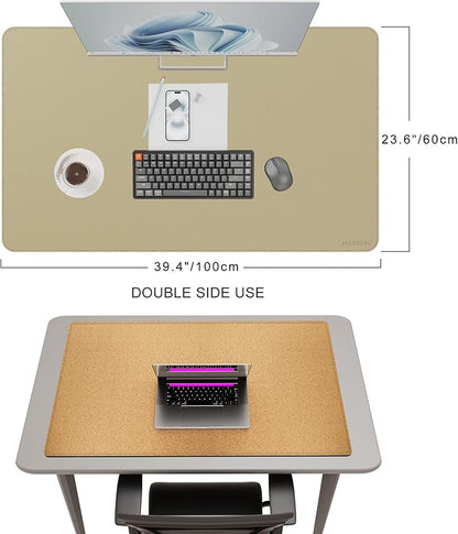 MAIDERN 40” x 24” Leather Desk Mat XL, Large Desk Pad, Reversible Cork & Leather Large Mouse pad for Desk, Waterproof Computer Desk Mat for Gaming Home Office (Golden) | Desk Pads Blotters - TrueDesk
