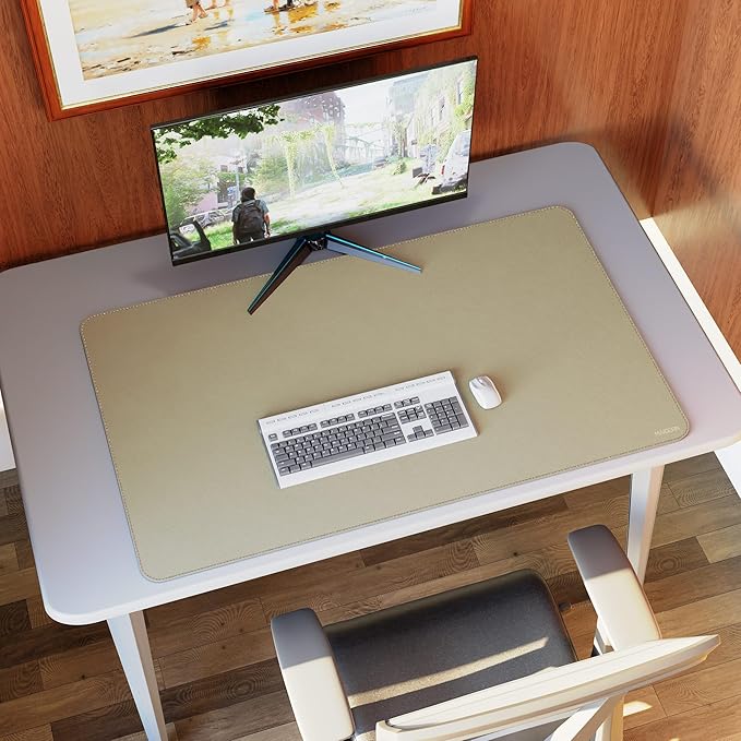 MAIDERN 40” x 24” Leather Desk Mat XL, Large Desk Pad, Reversible Cork & Leather Large Mouse pad for Desk, Waterproof Computer Desk Mat for Gaming Home Office (Golden) | Desk Pads Blotters - TrueDesk