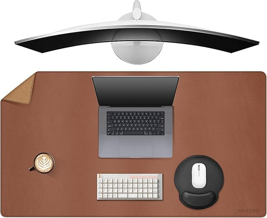 MAIDERN 40” x 24” Leather Desk Pad, Reversible Large Desk Mat, Cork & Leather Large Mouse pad for Desk, Waterproof Computer Desk Pad for Gaming Home Office (Brown) | Mouse Pads - TrueDesk