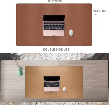 MAIDERN 40” x 24” Leather Desk Pad, Reversible Large Desk Mat, Cork & Leather Large Mouse pad for Desk, Waterproof Computer Desk Pad for Gaming Home Office (Brown) | Mouse Pads - TrueDesk