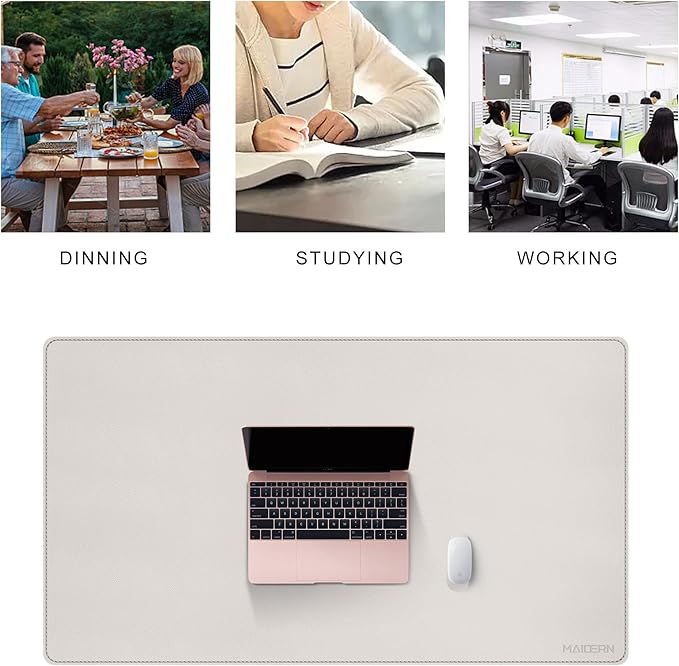 MAIDERN 40”x 24” Leather Desk Pad, Reversible Large Desk Mat, Cork & Leather Large Mouse pad for Desk, Waterproof Computer Desk Pad for Gaming Home Office (Cream) | Mouse Pads - TrueDesk