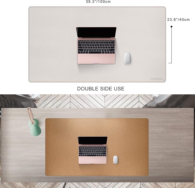 MAIDERN 40”x 24” Leather Desk Pad, Reversible Large Desk Mat, Cork & Leather Large Mouse pad for Desk, Waterproof Computer Desk Pad for Gaming Home Office (Cream) | Mouse Pads - TrueDesk