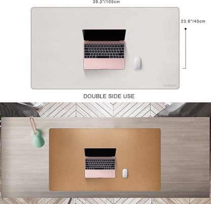 MAIDERN 40”x 24” Leather Desk Pad, Reversible Large Desk Mat, Cork & Leather Large Mouse pad for Desk, Waterproof Computer Desk Pad for Gaming Home Office (Cream) | Mouse Pads - TrueDesk