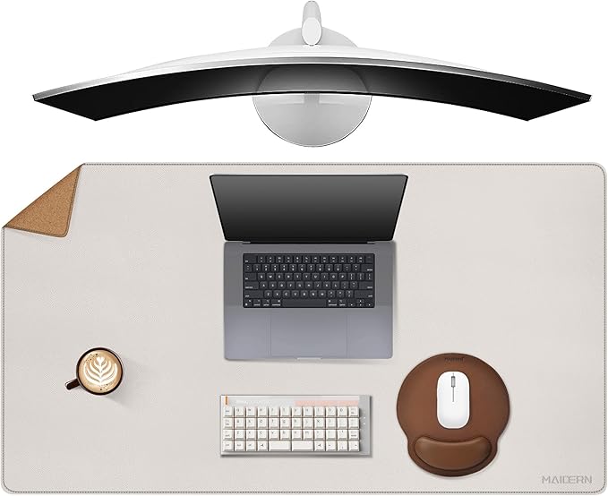 MAIDERN 40”x 24” Leather Desk Pad, Reversible Large Desk Mat, Cork & Leather Large Mouse pad for Desk, Waterproof Computer Desk Pad for Gaming Home Office (Cream) | Mouse Pads - TrueDesk