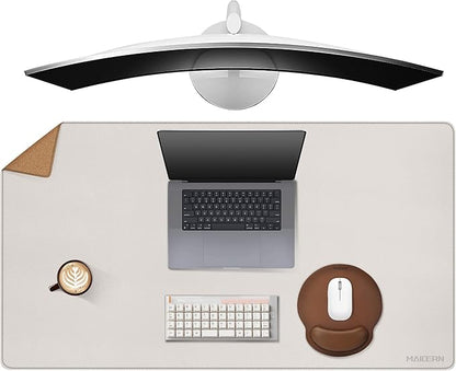 MAIDERN 40”x 24” Leather Desk Pad, Reversible Large Desk Mat, Cork & Leather Large Mouse pad for Desk, Waterproof Computer Desk Pad for Gaming Home Office (Cream) | Mouse Pads - TrueDesk