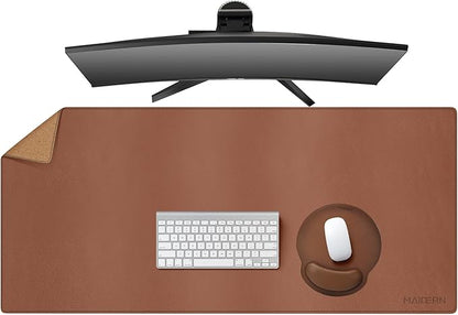 MAIDERN 43.3”x 19.6” Leather Desk Mat, Large Desk Pad, Cork & Leather Large Mouse pad for Desk, Waterproof Computer Desk Mat for Gaming Home Office (Brown) | Mouse Pads - TrueDesk