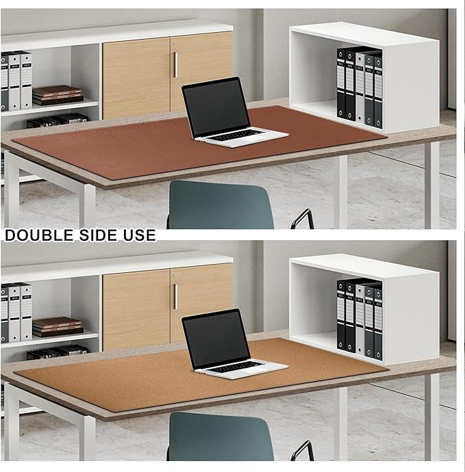 MAIDERN 43.3”x 19.6” Leather Desk Mat, Large Desk Pad, Cork & Leather Large Mouse pad for Desk, Waterproof Computer Desk Mat for Gaming Home Office (Brown) | Mouse Pads - TrueDesk