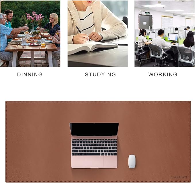 MAIDERN 43.3”x 19.6” Leather Desk Mat, Large Desk Pad, Cork & Leather Large Mouse pad for Desk, Waterproof Computer Desk Mat for Gaming Home Office (Brown) | Mouse Pads - TrueDesk