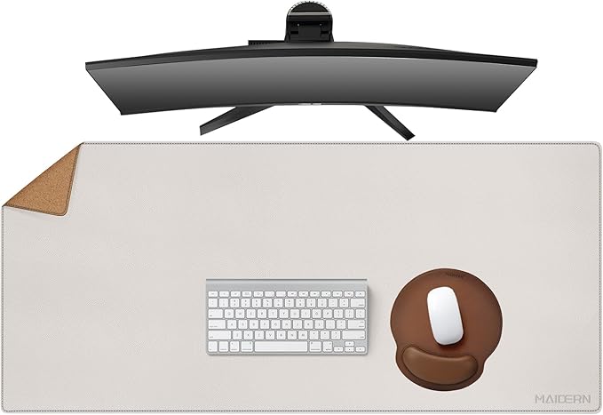 MAIDERN 43.3”x 19.6” Leather Desk Mat, Large Desk Pad, Cork & Leather Large Mouse pad for Desk, Waterproof Computer Desk Mat for Gaming Home Office (Cream) | Desk Pads Blotters - TrueDesk