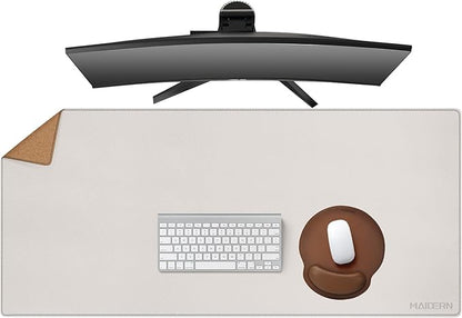 MAIDERN 43.3”x 19.6” Leather Desk Mat, Large Desk Pad, Cork & Leather Large Mouse pad for Desk, Waterproof Computer Desk Mat for Gaming Home Office (Cream) | Desk Pads Blotters - TrueDesk