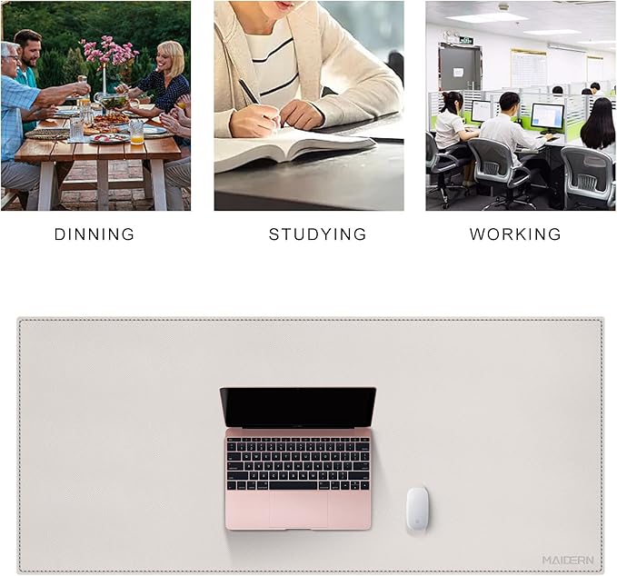 MAIDERN 43.3”x 19.6” Leather Desk Mat, Large Desk Pad, Cork & Leather Large Mouse pad for Desk, Waterproof Computer Desk Mat for Gaming Home Office (Cream) | Desk Pads Blotters - TrueDesk