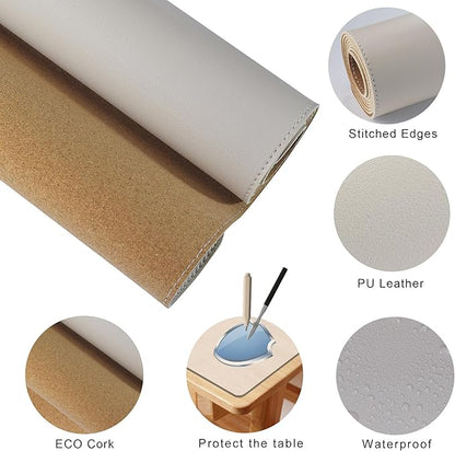MAIDERN 43.3”x 19.6” Leather Desk Mat, Large Desk Pad, Cork & Leather Large Mouse pad for Desk, Waterproof Computer Desk Mat for Gaming Home Office (Cream) | Desk Pads Blotters - TrueDesk