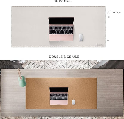 MAIDERN 43.3”x 19.6” Leather Desk Mat, Large Desk Pad, Cork & Leather Large Mouse pad for Desk, Waterproof Computer Desk Mat for Gaming Home Office (Cream) | Desk Pads Blotters - TrueDesk