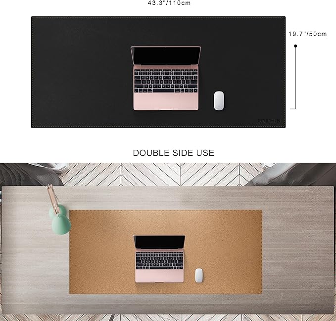 MAIDERN 43.3”x 19.6” Leather Desk Pad XXL, Large Desk Mat, Reversible Cork & Leather Large Mouse pad for Desk, Waterproof Computer Desk Pad for Gaming Home Office (Black) … | Desk Pads Blotters - TrueDesk