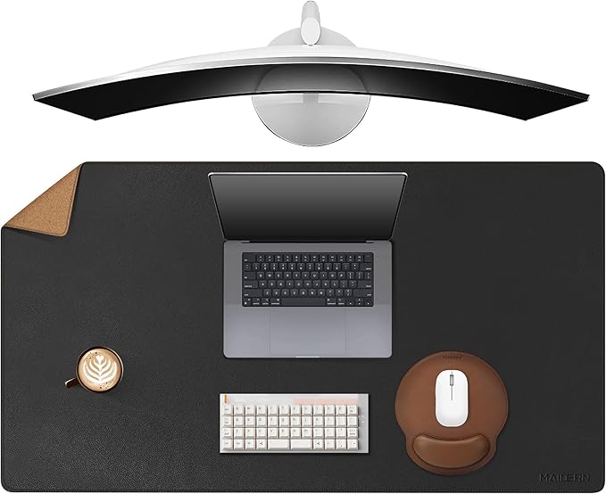 MAIDERN 43.3”x 19.6” Leather Desk Pad XXL, Large Desk Mat, Reversible Cork & Leather Large Mouse pad for Desk, Waterproof Computer Desk Pad for Gaming Home Office (Black) … | Desk Pads Blotters - TrueDesk