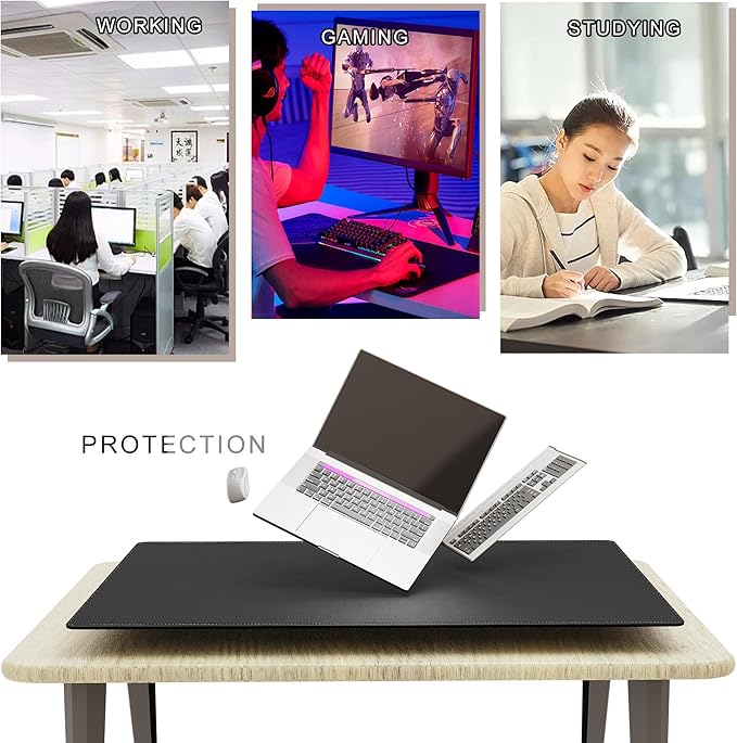 MAIDERN 43.3”x 27.5” Leather Desk Pad, Large Desk Mat, Reversible Cork & Leather Large Mouse pad for Desk, Waterproof Computer Desk Pad for Gaming Home Office (Black) | Desk Pads Blotters - TrueDesk