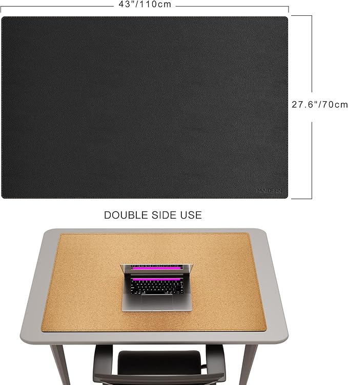 MAIDERN 43.3”x 27.5” Leather Desk Pad, Large Desk Mat, Reversible Cork & Leather Large Mouse pad for Desk, Waterproof Computer Desk Pad for Gaming Home Office (Black) | Desk Pads Blotters - TrueDesk