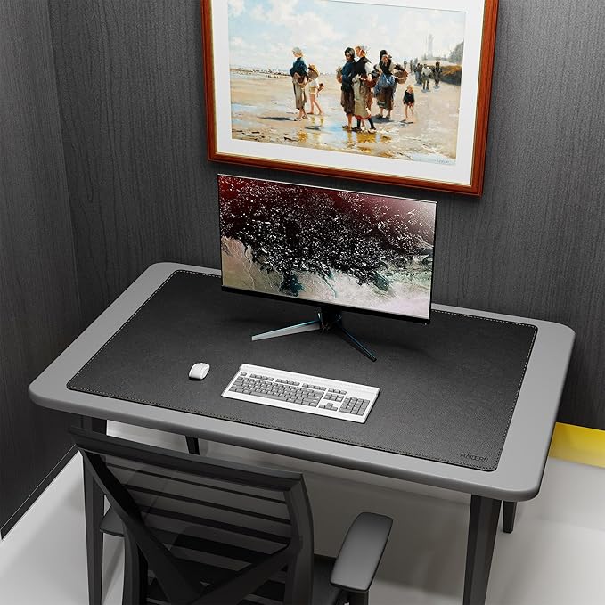 MAIDERN 43.3”x 27.5” Leather Desk Pad, Large Desk Mat, Reversible Cork & Leather Large Mouse pad for Desk, Waterproof Computer Desk Pad for Gaming Home Office (Black) | Desk Pads Blotters - TrueDesk
