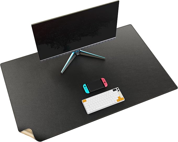 MAIDERN 43.3”x 27.5” Leather Desk Pad, Large Desk Mat, Reversible Cork & Leather Large Mouse pad for Desk, Waterproof Computer Desk Pad for Gaming Home Office (Black) | Desk Pads Blotters - TrueDesk
