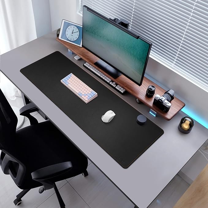 MAIDERN 47.2" x 15.7" Cork & Leather Desk Pad, Large XXL Mat, Full Mouse Pad, Dual Sided Protector for Gaming Home Office (Black) | Desk Pads Blotters - TrueDesk