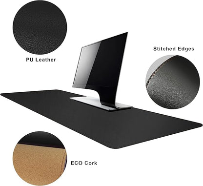 MAIDERN 47.2" x 15.7" Cork & Leather Desk Pad, Large XXL Mat, Full Mouse Pad, Dual Sided Protector for Gaming Home Office (Black) | Desk Pads Blotters - TrueDesk