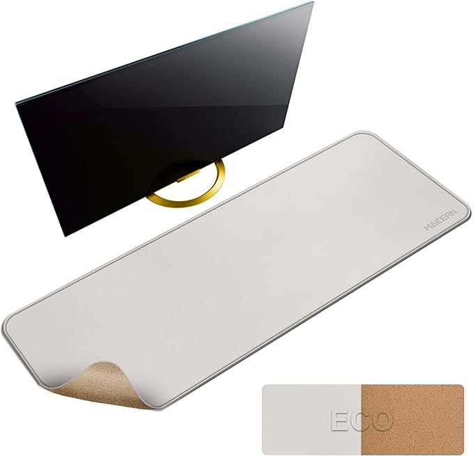 MAIDERN 47.2" x 15.7" Cork & Leather Desk Pad, Large XXL Mat, Full Mouse Pad, Dual Sided Protector for Gaming Home Office (Cream) | Desk Pads Blotters - TrueDesk