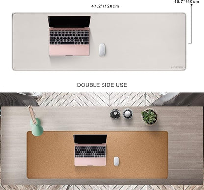 MAIDERN 47.2" x 15.7" Cork & Leather Desk Pad, Large XXL Mat, Full Mouse Pad, Dual Sided Protector for Gaming Home Office (Cream) | Desk Pads Blotters - TrueDesk