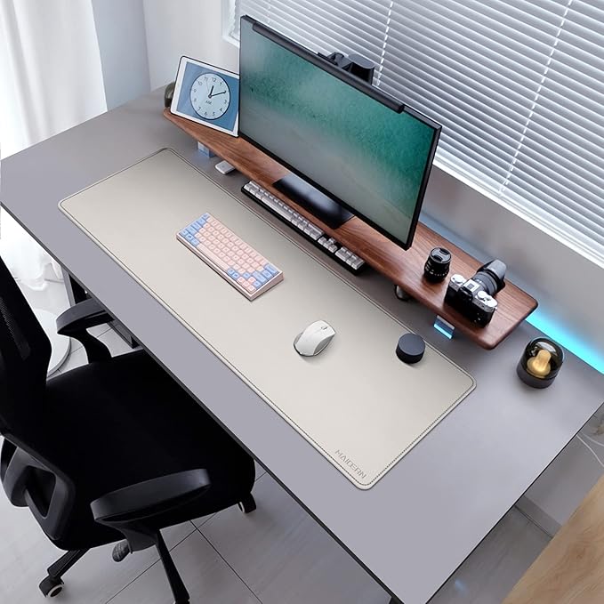 MAIDERN 47.2" x 15.7" Cork & Leather Desk Pad, Large XXL Mat, Full Mouse Pad, Dual Sided Protector for Gaming Home Office (Cream) | Desk Pads Blotters - TrueDesk