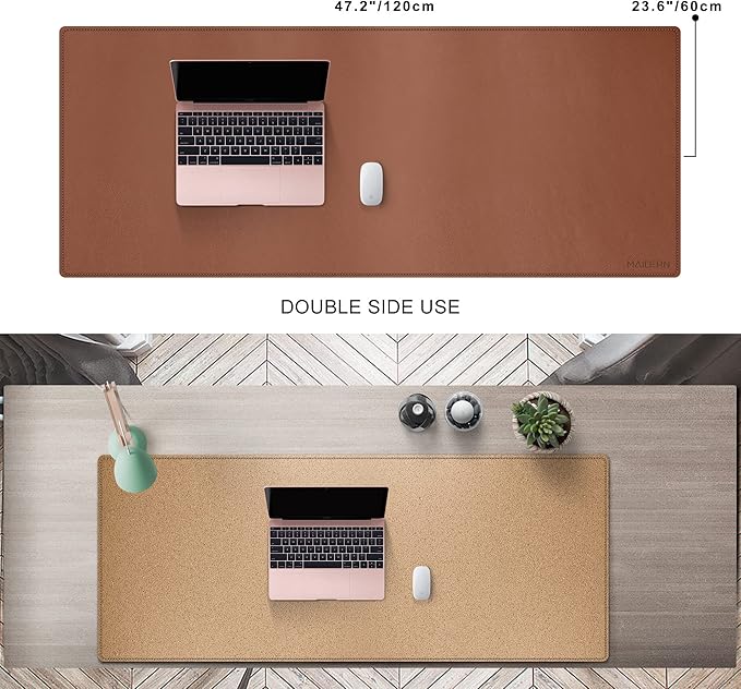 MAIDERN 47.2" x 23.6" XXL Cork & Leather Desk Mat, Full Desk Mouse Pad, Dual Sided, Gaming & Home Office (Brown) | Desk Pads Blotters - TrueDesk