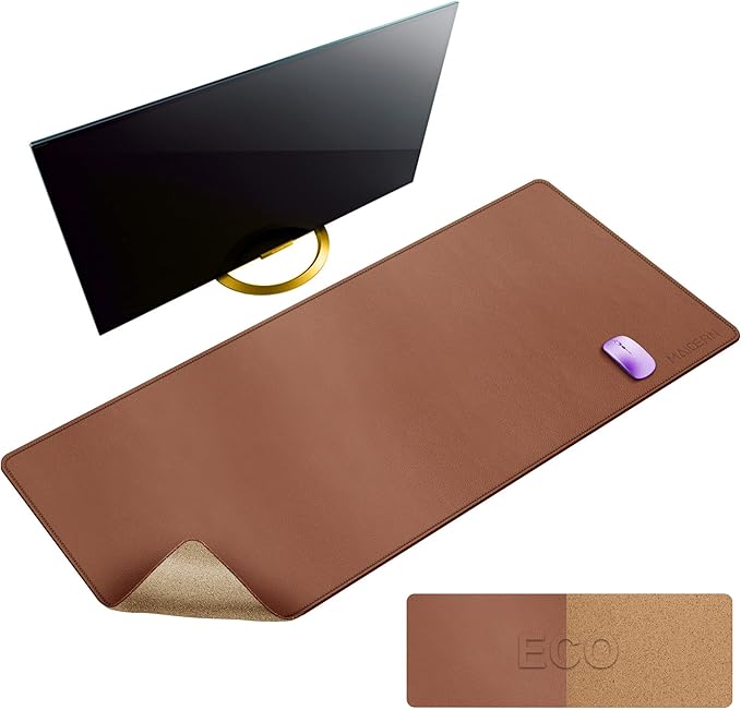 MAIDERN 47.2" x 23.6" XXL Cork & Leather Desk Mat, Full Desk Mouse Pad, Dual Sided, Gaming & Home Office (Brown) | Desk Pads Blotters - TrueDesk