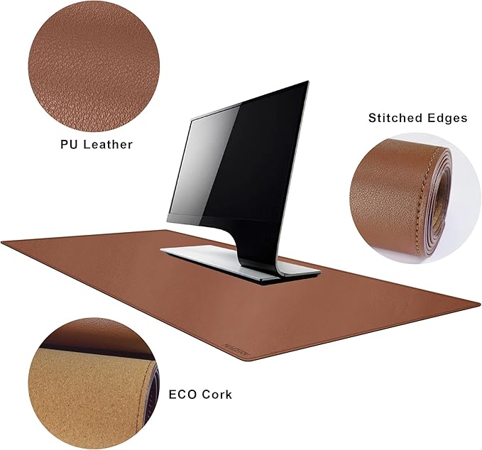 MAIDERN 47.2" x 23.6" XXL Cork & Leather Desk Mat, Full Desk Mouse Pad, Dual Sided, Gaming & Home Office (Brown) | Desk Pads Blotters - TrueDesk
