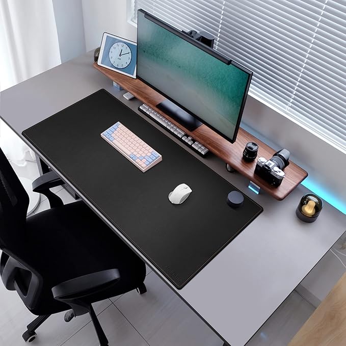 MAIDERN 47.2" x 23.6" XXL Cork & Leather Desk Mat, Reversible Full Desk Mouse Pad Protector (Black) | Desk Pads Blotters - TrueDesk