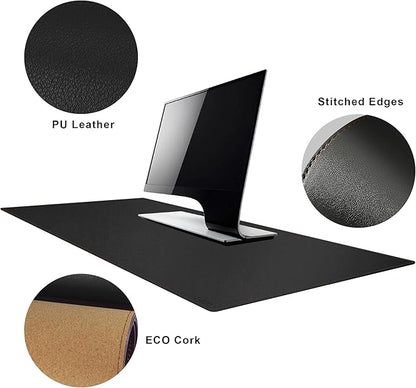 MAIDERN 47.2" x 23.6" XXL Cork & Leather Desk Mat, Reversible Full Desk Mouse Pad Protector (Black) | Desk Pads Blotters - TrueDesk