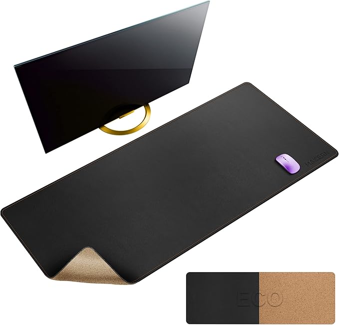 MAIDERN 47.2" x 23.6" XXL Cork & Leather Desk Mat, Reversible Full Desk Mouse Pad Protector (Black) | Desk Pads Blotters - TrueDesk