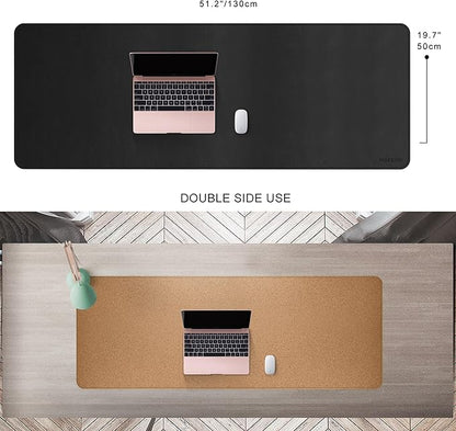 MAIDERN 51.2”x 19.6” Leather Desk Pad, Large Desk Mat, Reversible Cork & Leather Large Mouse pad for Desk, Waterproof Computer Desk Pad for Gaming Home Office (Black) … | Desk Pads Blotters - TrueDesk
