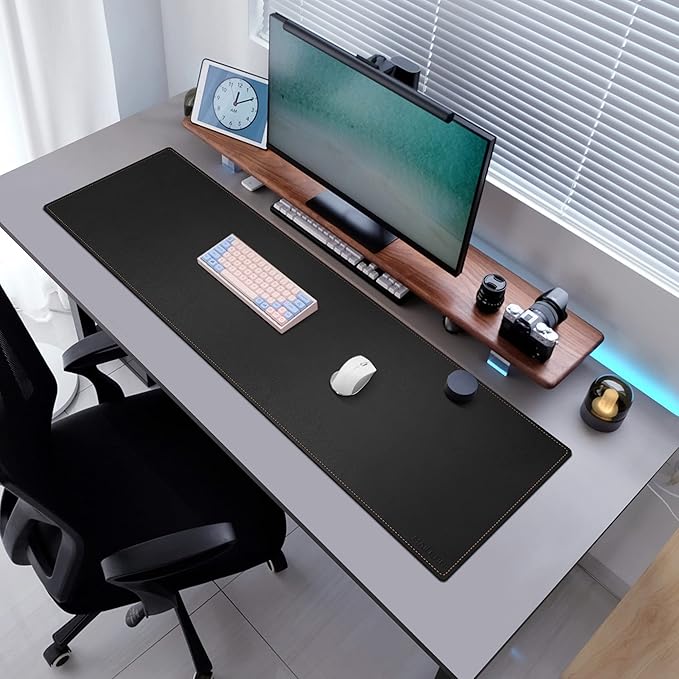 MAIDERN 55' x 15.7' Cork & Leather Desk Mat, XXL Dual Sided Desk Pad Protector for Gaming & Home Office (Black) | Desk Pads Blotters - TrueDesk