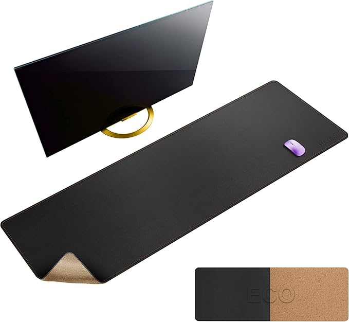 MAIDERN 55' x 15.7' Cork & Leather Desk Mat, XXL Dual Sided Desk Pad Protector for Gaming & Home Office (Black) | Desk Pads Blotters - TrueDesk