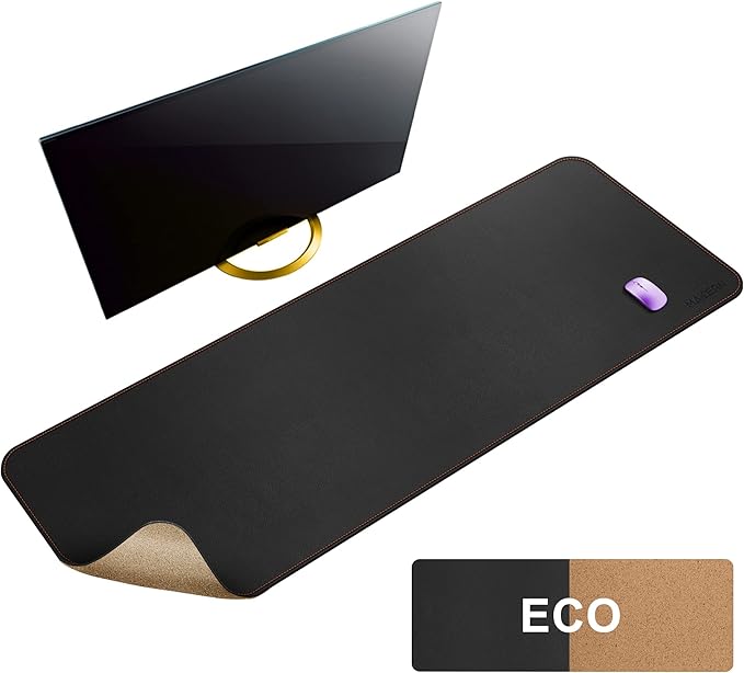 MAIDERN 55” x 24” Cork & Leather Desk Pad, Large XXL Desk Mat, Full Desk Mouse Pad, Dual Sided Desk Pad, Desk Pad Protector for Gaming Home Office (Black) | Desk Pads Blotters - TrueDesk