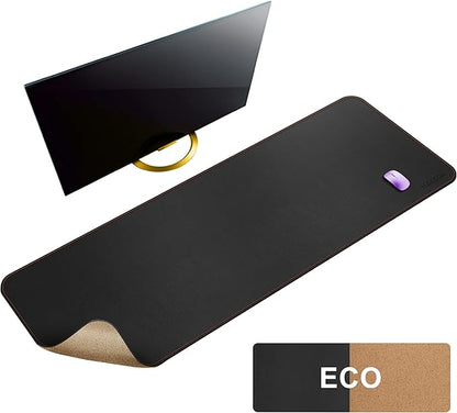 MAIDERN 55” x 24” Cork & Leather Desk Pad, Large XXL Desk Mat, Full Desk Mouse Pad, Dual Sided Desk Pad, Desk Pad Protector for Gaming Home Office (Black) | Desk Pads Blotters - TrueDesk