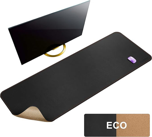 MAIDERN 55” x 24” Cork & Leather Desk Pad, Large XXL Desk Mat, Full Desk Mouse Pad, Dual Sided Desk Pad, Desk Pad Protector for Gaming Home Office (Black) | Desk Pads Blotters - TrueDesk