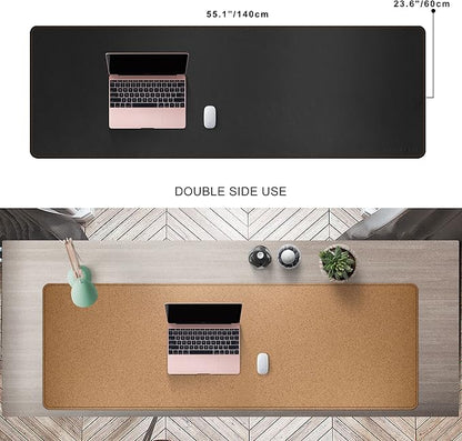 MAIDERN 55” x 24” Cork & Leather Desk Pad, Large XXL Desk Mat, Full Desk Mouse Pad, Dual Sided Desk Pad, Desk Pad Protector for Gaming Home Office (Black) | Desk Pads Blotters - TrueDesk