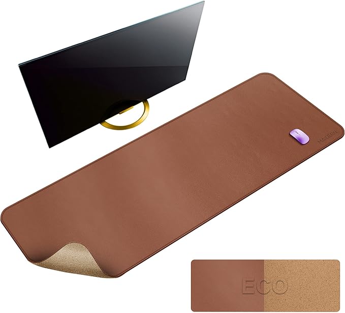 MAIDERN 55" x 24" Cork & Leather Desk Pad, Large XXL Mat, Full Mouse Pad, Dual Sided Protector for Gaming Home Office (Brown) | Desk Pads Blotters - TrueDesk