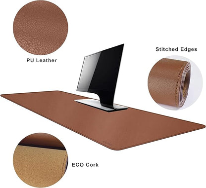 MAIDERN 55" x 24" Cork & Leather Desk Pad, Large XXL Mat, Full Mouse Pad, Dual Sided Protector for Gaming Home Office (Brown) | Desk Pads Blotters - TrueDesk