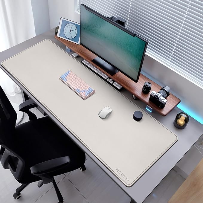 MAIDERN 55" x 24" Cork & Leather Desk Pad, Large XXL Mat, Full Mouse Pad, Dual Sided Protector for Gaming Home Office (Cream) | Desk Pads Blotters - TrueDesk