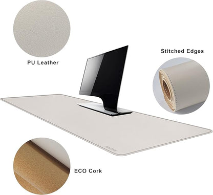 MAIDERN 55" x 24" Cork & Leather Desk Pad, Large XXL Mat, Full Mouse Pad, Dual Sided Protector for Gaming Home Office (Cream) | Desk Pads Blotters - TrueDesk