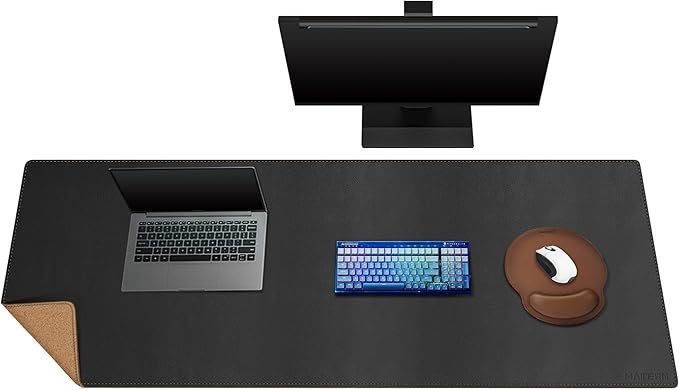MAIDERN 59”x 19.6” Leather Desk Pad, Large Desk Mat, Reversible Cork & Leather Large Mouse pad for Desk, Waterproof Computer Desk Pad for Gaming Home Office (Black) … | Mouse Pads - TrueDesk