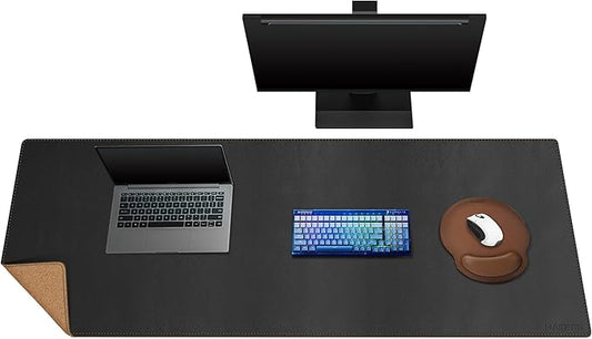 MAIDERN 59”x 19.6” Leather Desk Pad, Large Desk Mat, Reversible Cork & Leather Large Mouse pad for Desk, Waterproof Computer Desk Pad for Gaming Home Office (Black) … | Mouse Pads - TrueDesk